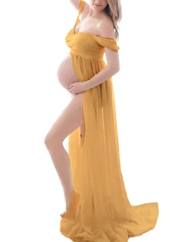 2023 Платье Для Беременных Летние Женщины С Открытыми Плечами Для Беременных Сексуальная Фотография С Оборками Для Кормящих Длинное Платье Для Беременных Фотография
