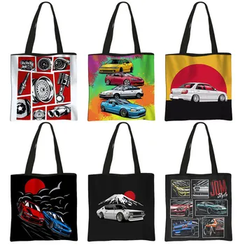 Японская сумка для покупок с принтом гоночного автомобиля JDM, эластичная сумка на ремне, сумка-тоут, сумка для покупок, сумка для покупок большой емкости