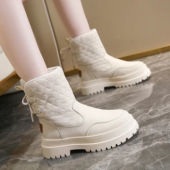 Сапоги Женские, новинка 2023 года, женская обувь с круглым носком, Австралийская зимняя обувь, женская обувь на плюшевой шнуровке, зимние ботинки в стиле 